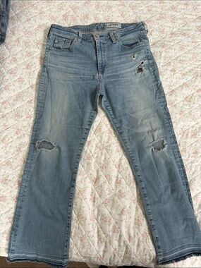 AG Adriano Goldschmied Light Blue Distressed Cropped Jeans
